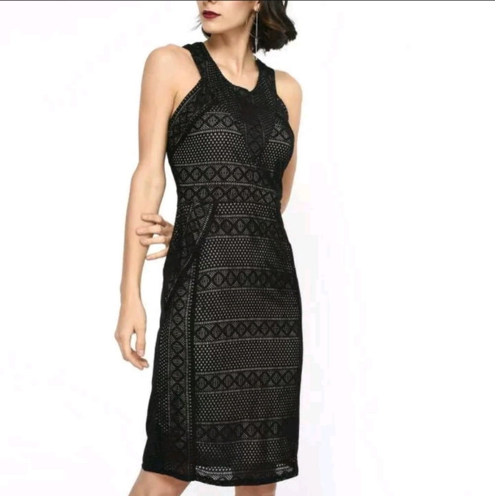 BCBG MaxAzria Dena Lace Dress Black Style #UCE63O06 Celeb Style Luxury Nude - Picture 2 of 14